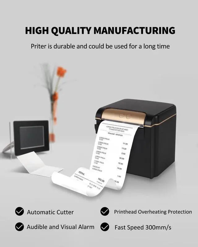 Alt view image 5 of 5 - ZYWELL 58mm/80mm Thermal Receipt Printer, Kitchen POS Printer with Auto-Cutter, Audio-Visual Alarm, Front Paper Out, Support Cash Drawer Square, USB Serial Ethernet for Windows/Linux/Mac