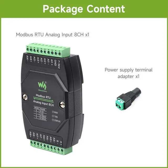 Alt view image 2 of 5 - Waveshare Industrial 8-Ch Analog Acquisition Module, 12-Bit High-Precision, Supports Voltage and Current Acquisition, DC 7~36V Wide Voltage Power Supply, 8-ch Current Mode, 0~20mA