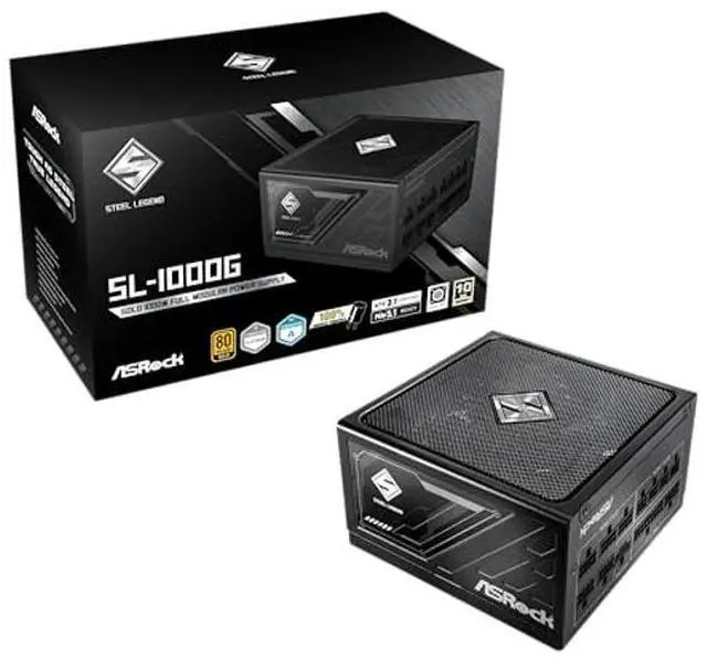 Main image of ASRock Steel Legend SL-1000G 1000W 80 Plus Gold & Cybenetics Platinum Full Modular Power Supply ATX3.1 & PCIe5.1 Ready with Dual Color 12V-2x6 Cable 10 Years Warranty