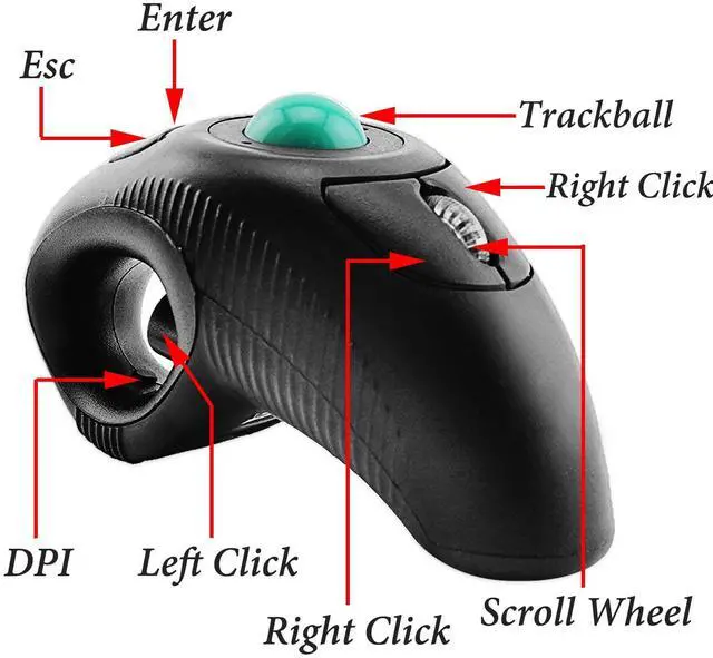 Alt view image 5 of 5 - EIGIIS 2.4G Ergonomic Trackball Handheld Finger USB Mouse Wireless Optical Travel DPI Mice for PC Laptop Mac Left and Right Handed