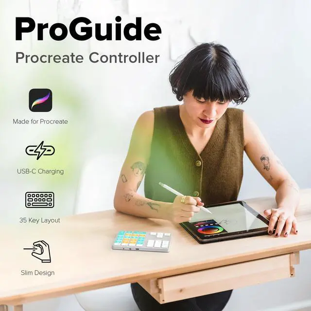 Alt view image 2 of 5 - JCPAL ProGuide Wireless Keyboard for Procreate - Bluetooth Rechargeable Macro Pad Mini Keyboard for iPad Procreate with 35 Color-Coded Buttons