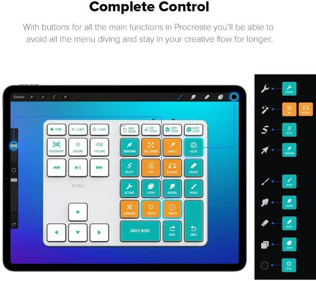 Alt view image 4 of 5 - JCPAL ProGuide Wireless Keyboard for Procreate - Bluetooth Rechargeable Macro Pad Mini Keyboard for iPad Procreate with 35 Color-Coded Buttons