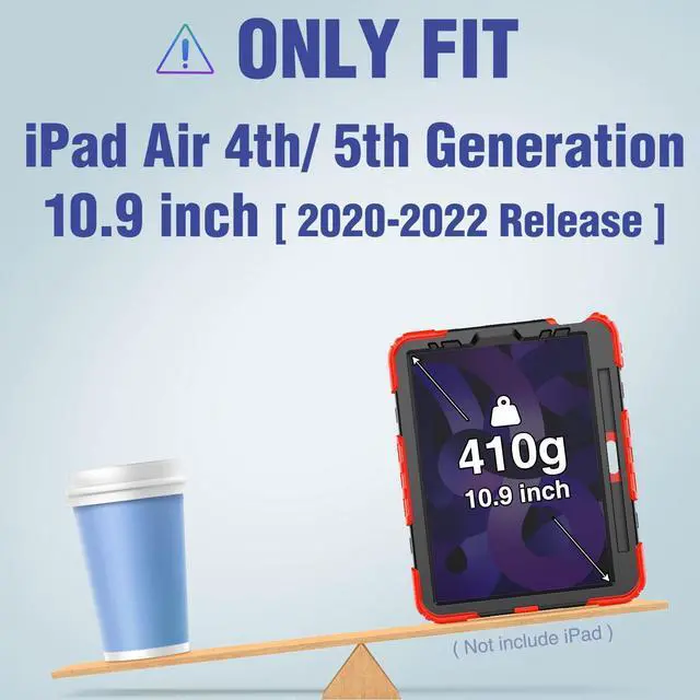 Alt view image 2 of 5 - Timecity for iPad Air 5th/ 4th Generation Case 10.9 inch (for iPad Air 5/4 Case): with Strong Protection, Screen Protector, Handle, Shoulder Strap, 360° Rotating Stand, Pencil Holder - Red