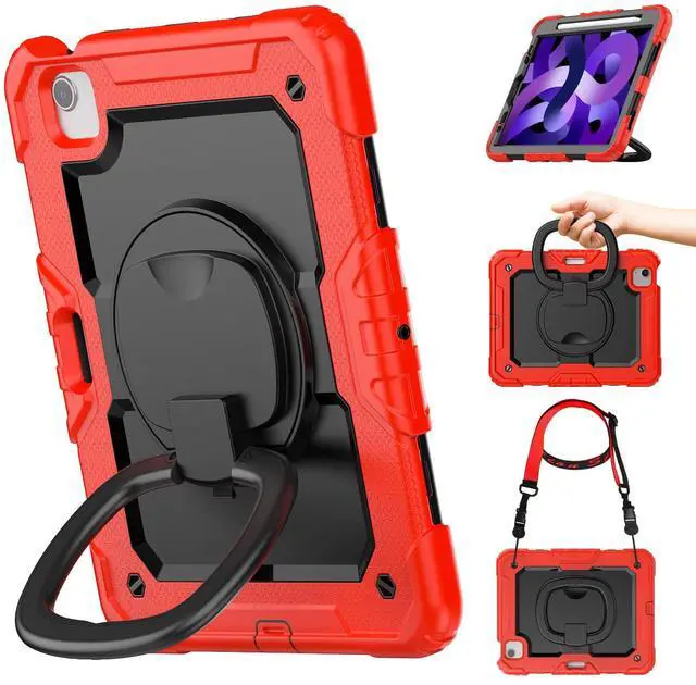 Main image of Timecity for iPad Air 5th/ 4th Generation Case 10.9 inch (for iPad Air 5/4 Case): with Strong Protection, Screen Protector, Handle, Shoulder Strap, 360° Rotating Stand, Pencil Holder - Red