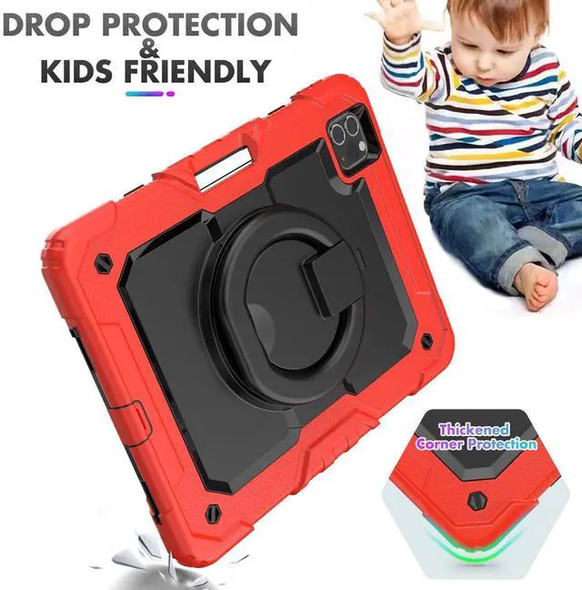 Alt view image 3 of 5 - Timecity for iPad Air 5th/ 4th Generation Case 10.9 inch (for iPad Air 5/4 Case): with Strong Protection, Screen Protector, Handle, Shoulder Strap, 360° Rotating Stand, Pencil Holder - Red