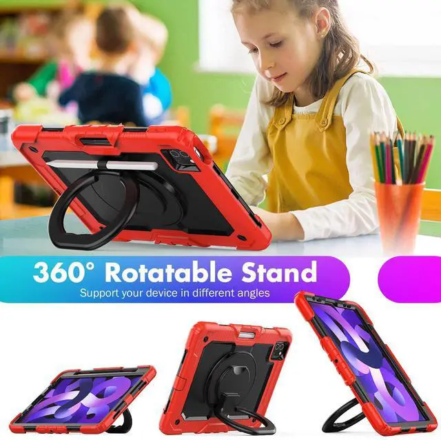 Alt view image 5 of 5 - Timecity for iPad Air 5th/ 4th Generation Case 10.9 inch (for iPad Air 5/4 Case): with Strong Protection, Screen Protector, Handle, Shoulder Strap, 360° Rotating Stand, Pencil Holder - Red