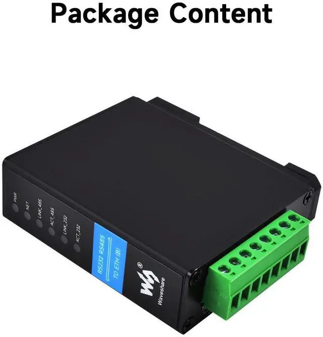 Alt view image 2 of 5 - Waveshare RS232 RS485 to RJ45 Ethernet Serial Server, RS232 and RS485 Dual Channels Independent Operation, Dual Ethernet Ports, Common Network Port