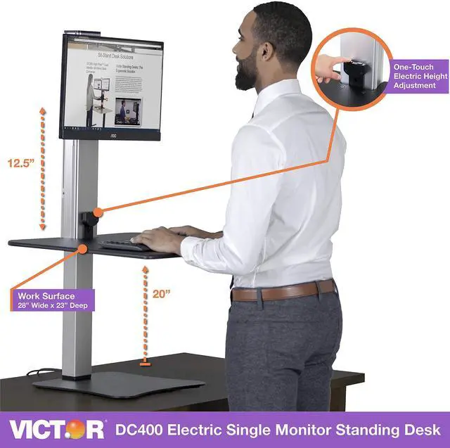 Alt view image 5 of 5 - Victor DC400 Electric Standing Desk,28" W
