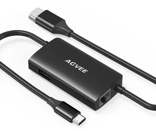 Main image of AGVEE Upgraded USB-C to Gigabit RJ45 Ethernet LAN Network Multiport Adapter, Type-C to 4K HDMI Adapter, Portable Replacement Switch OLED Dock Station, for Nintendo Switch OLED, Black