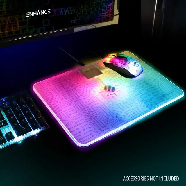 Alt view image 4 of 5 - ENHANCE Voltaic 2 Gaming Mouse Pad - Hard Mouse Pad with Low Surface Friction, 7 LED Colors, Brightness Controls - Large Gaming Mat (13.75 x 9.9 in) with Smooth Surface for PC Gamer, Desktop