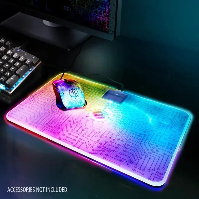 Alt view image 3 of 5 - ENHANCE Voltaic 2 Gaming Mouse Pad - Hard Mouse Pad with Low Surface Friction, 7 LED Colors, Brightness Controls - Large Gaming Mat (13.75 x 9.9 in) with Smooth Surface for PC Gamer, Desktop