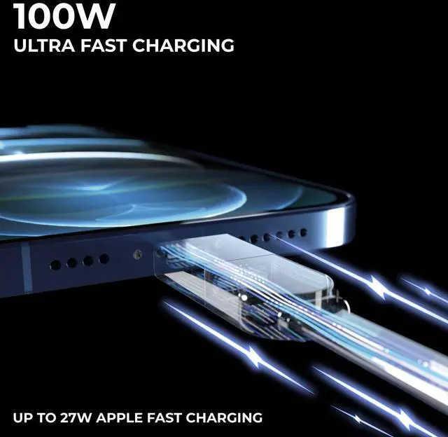 Alt view image 3 of 5 - Rolling Square inCharge XL 6-in-1 Multi Charging Cable, Portable USB and USB-C Cable with 100W Ultra-Fast Charging Power, 1 Ft/0.3m, Urban Black