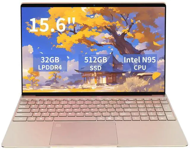 Main image of KurieTim 15.6" Laptop Computer with 32GB DDR4 RAM 512GB SSD, Quad-Core Intel_N95 CPU(up to 3.4GHz) Dual Band WiFi, USB3.0x2, Backlight Keyboard, Fingerprint Unlock(Rose Gold, 32GB | 512GB)