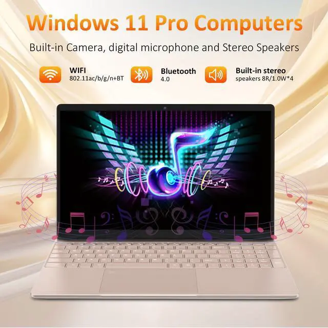 Alt view image 2 of 5 - KurieTim 15.6" Laptop Computer with 32GB DDR4 RAM 512GB SSD, Quad-Core Intel_N95 CPU(up to 3.4GHz) Dual Band WiFi, USB3.0x2, Backlight Keyboard, Fingerprint Unlock(Rose Gold, 32GB | 512GB)