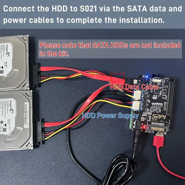 Alt view image 3 of 5 - GeeekPi S021 SATA 3.0x2 for Raspberry Pi 5, with Active Cooler and 12V 6A Power Supply