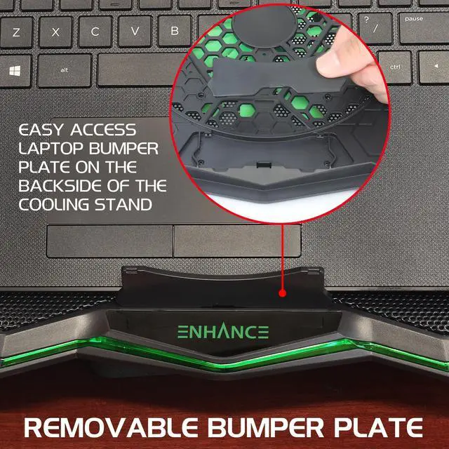 Alt view image 5 of 5 - ENHANCE Cryogen 5 Gaming Laptop Cooling Pad Stand - Laptop Cooler with 7 Adjustable Height Settings & Dual USB Ports up to 17 inches - 1 Ultra Quiet High Performance LED Fan 800 RPM - Green