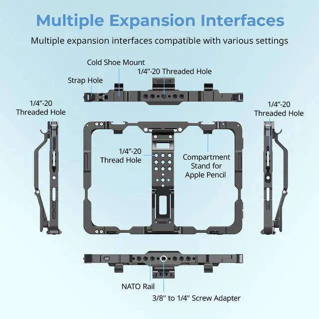 Alt view image 3 of 5 - SMALLRIG Metal Cage for iPad mini 6 / A17 Pro, Tripod Mount Adapter for iPad with 1/4"-20, 3/8"-16 Holes, Cold Shoe Mount, 8.3'' Tablet Clamp Monitor with Sun Hood - MD5058
