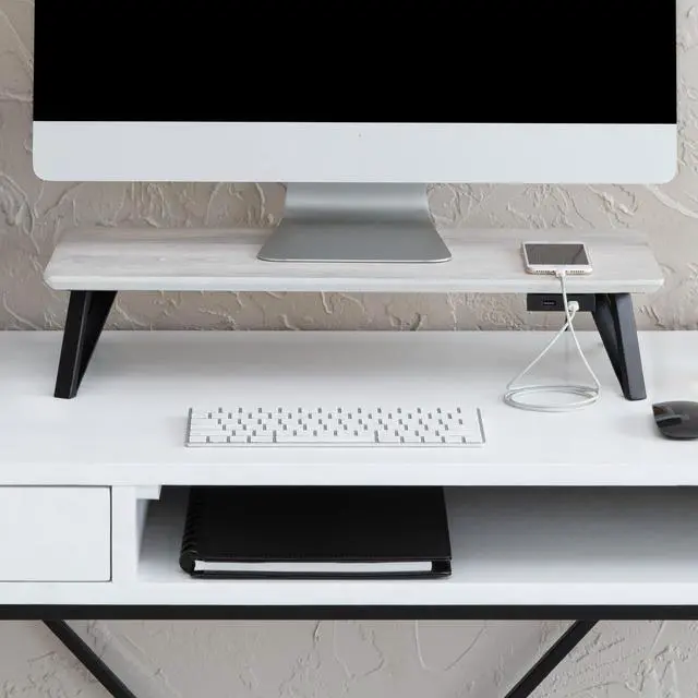 Main image of Anji Mountain Monitor Stand - Desktop Organizer & Laptop Riser, Ergonomic Monitor Riser, Space-Saving Monitor Stand for Desk, Durable Construction, Easy Assembly, Ideal for Home & Office,White Wash