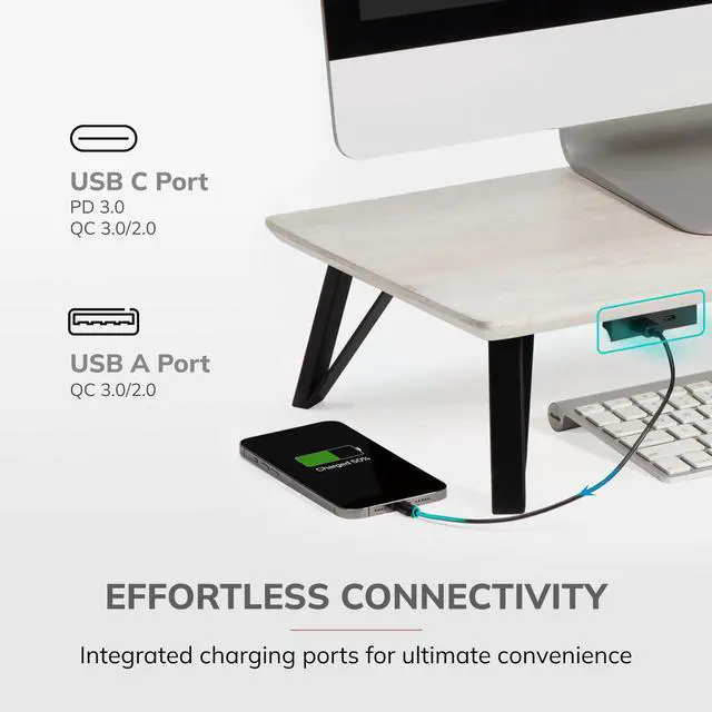 Alt view image 3 of 5 - Anji Mountain Monitor Stand - Desktop Organizer & Laptop Riser, Ergonomic Monitor Riser, Space-Saving Monitor Stand for Desk, Durable Construction, Easy Assembly, Ideal for Home & Office,White Wash