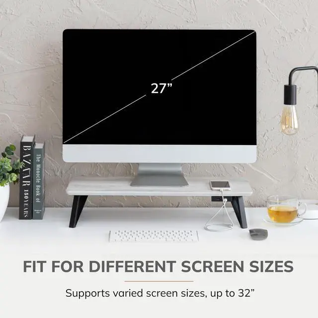 Alt view image 5 of 5 - Anji Mountain Monitor Stand - Desktop Organizer & Laptop Riser, Ergonomic Monitor Riser, Space-Saving Monitor Stand for Desk, Durable Construction, Easy Assembly, Ideal for Home & Office,White Wash