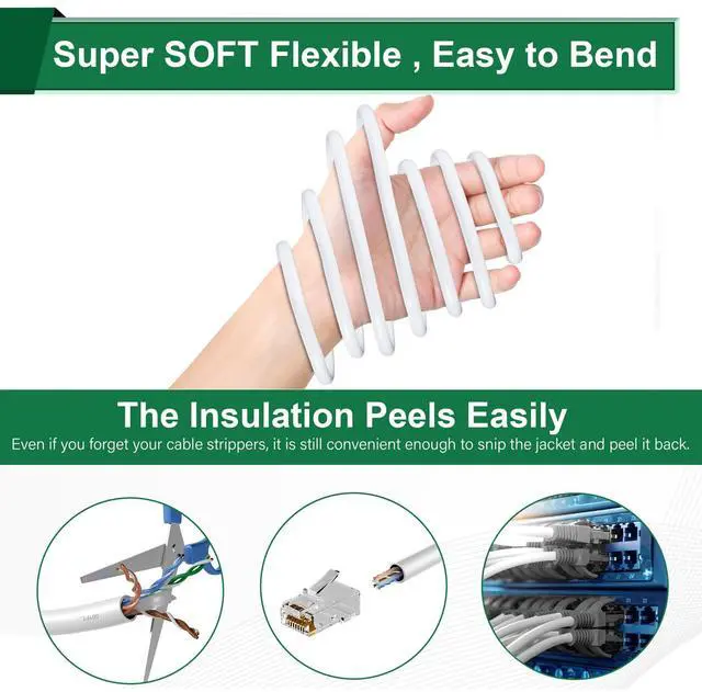 Alt view image 3 of 5 - Adoreen Bulk Cat 6 Ethernet Cable 1000 Ft White, Easy Pull Box, 24AWG CCA, 10Gbps 550Mhz, POE,Soft Flexible Smooth UTP Internet Network Cable-Running FT Count