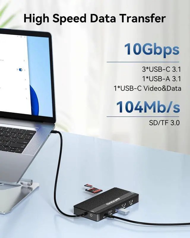 Alt view image 5 of 5 - ANYOYO USB C Docking Station Dual Monitor 4K60HZ, 14-in-1 Docking Station 3 Monitor(2 HDMI+USB C Video Out),10Gbps(4*USBC+1A),PD100W,1G Ethernet, Laptop Dock for Dell,HP, Lenovo,USBC Monitor