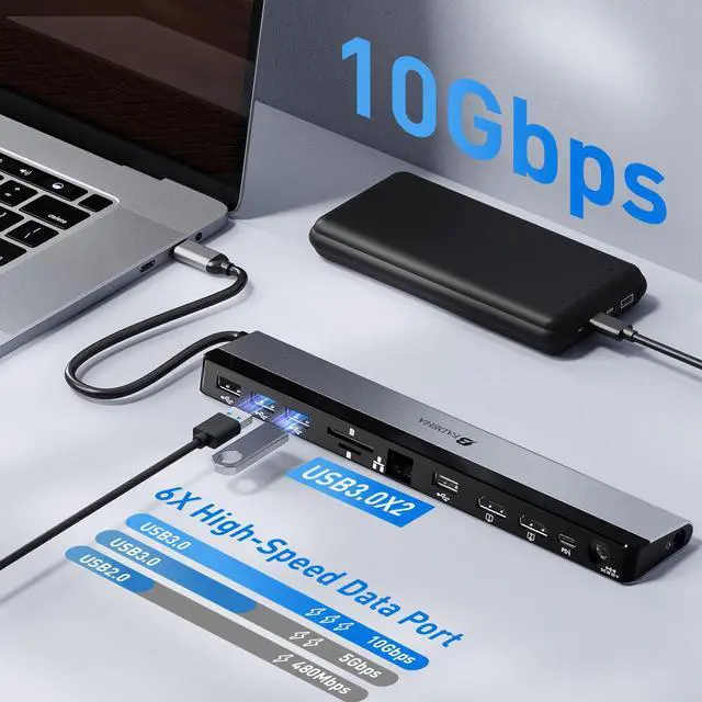 Alt view image 4 of 5 - 2025 Updated Universal Docking Station 100W PD Charger - Supports 3 Displays, Dual Monitor Laptop Hub for Mac&PC, USB-C VMM Support Multi Port - USB C USB A HDMI 1Gbps Ethernet Micro SD/TF& Audio Port