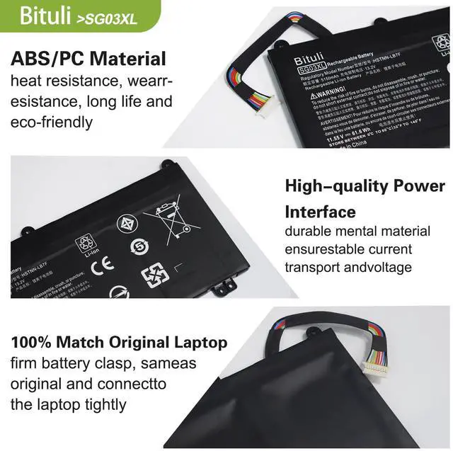 Alt view image 3 of 5 - Bituli SG03XL 849048-421 Battery for HP Envy M7 Notebook M7-u109dx M7-u009dx 17t-u100 CTO 17-u100 17-u163cl 17-u177cl 17-u292cl 17-u273cl 17-u275cl 17-u153nr 17-u175nr Series 849314-856 849314-850
