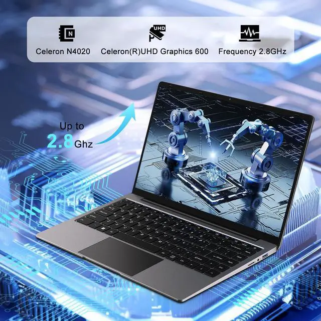 Alt view image 3 of 5 - bvate Laptop Win 11 14" 256GB SSD Up to 1TB SSD Expand Celeron N4020 Up to 2.8Ghz Dual-Core Processor 8GB DDR4 1920x1080 FHD Dual WiFi BT4.2 with Webcam Screen Projection Function for Business-Gray
