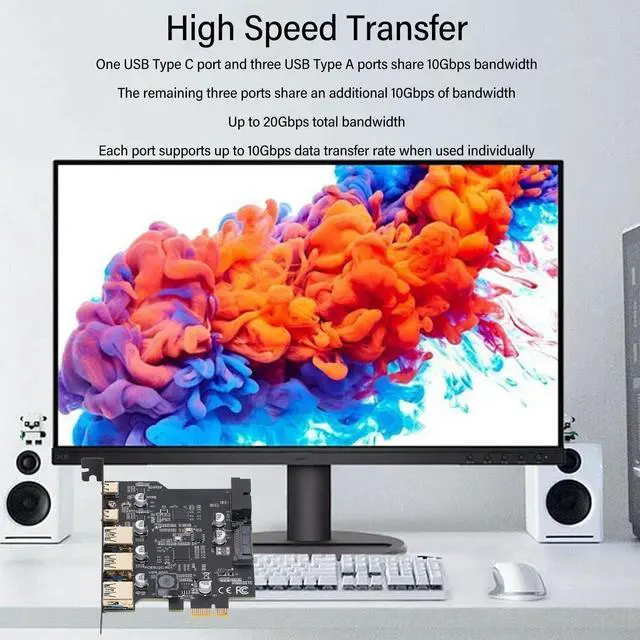 Alt view image 2 of 5 - ciciglow PCIe to USB 3.2 Gen 2 Adapter Card, 20Gbps 3xUSB A 2xUSB C 5 Port PCI Express Expansion Card for for Linux for OS X PC, ciciglowqz2g0sg4pv