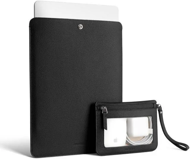 Alt view image 2 of 5 - Comfyable Genuine Leather Laptop Sleeve 13 Inch with Accessory Pouch, Precisely Compatible with MacBook Air M4 M3 M2 M1 2025 & MacBook Pro M2 M1 2022, Black