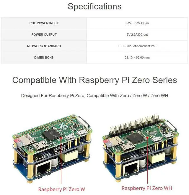 Alt view image 5 of 5 - PoE Ethernet/USB HUB Hat for Raspberry Pi Zero/Zero W/Zero WH, 3X USB 2.0 Ports, 10M/100M RJ45 Port, 802.3af-Compliant