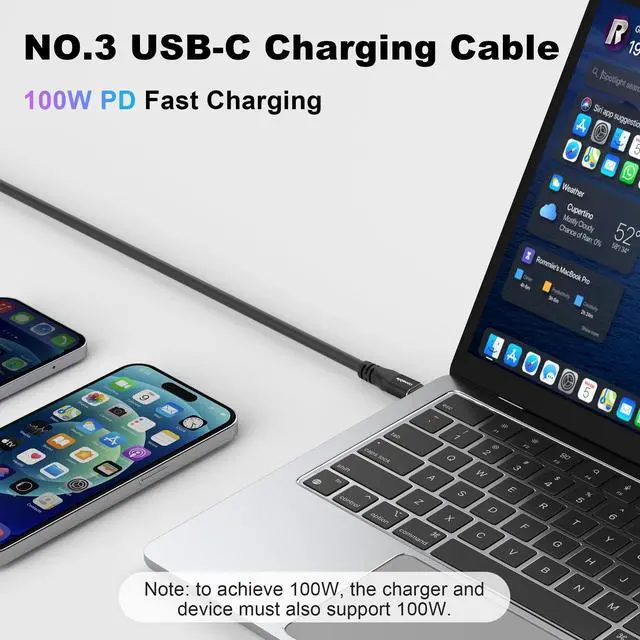 Alt view image 5 of 5 - 2-in-1 USB 3.1 C Cable 8 FT with Ethernet Adapter, Powerful 4-in-1 Cable, Supports 1Gbps Internet Transmission, 4K@60Hz Video Output, 100W Fast Charging and 10Gbps Data Transfer, Essential for Travel