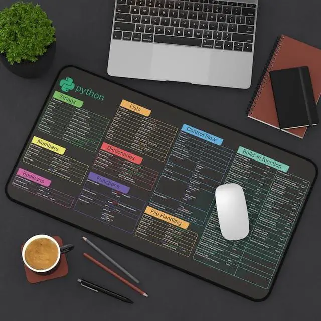 Alt view image 2 of 3 - Python Cheat Sheet Desk Mat for Software Engineers, Hackers and Programmers, Quick Key, Large Anti-Slip Keyboard Pad Mouse Mat KMH