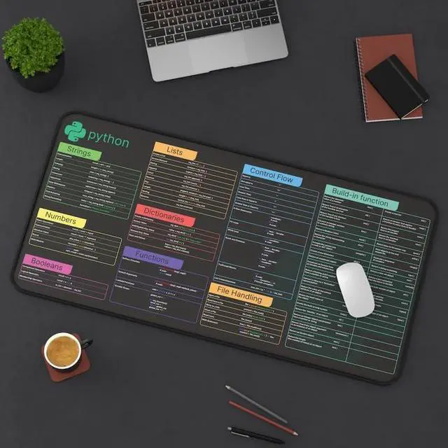 Alt view image 3 of 3 - Python Cheat Sheet Desk Mat for Software Engineers, Hackers and Programmers, Quick Key, Large Anti-Slip Keyboard Pad Mouse Mat KMH