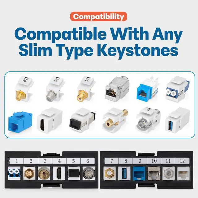 Alt view image 4 of 5 - Everest Media Solutions Bundle  2 Items: 48-Port Keystone Patch Panel + 12 Pack of RJ45 CAT6 Keystone Couplers - Blue