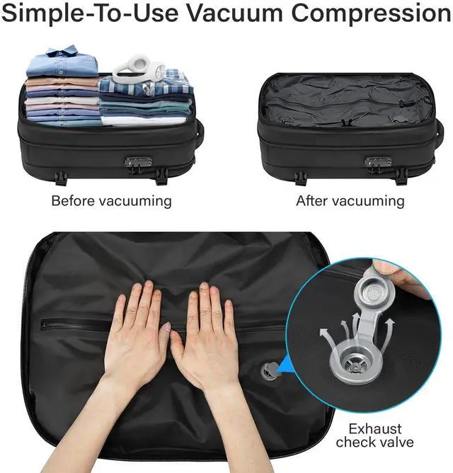 Alt view image 2 of 5 - FABIEN CHERON Airback Backpack,60L Expandable Vacuum Backpack Travel with TSA Lock,17.3 inch Laptop Backpacks Vacpack Backpacks with Vacuum(Black,No Air Pump)