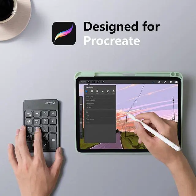 Alt view image 2 of 5 - Frunsi Wireless Keyboard for Procreate, Drawing Keyboard for Graphics Tablets, Pad Painting 6.5 x 5.5 inch Rechargeable,Black