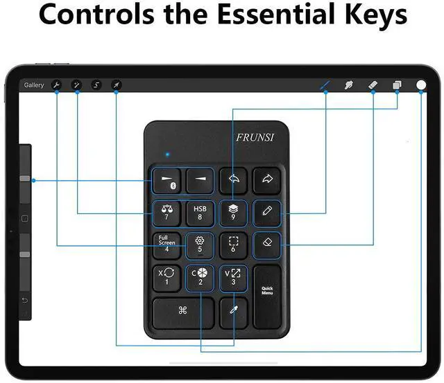 Alt view image 3 of 5 - Frunsi Wireless Keyboard for Procreate, Drawing Keyboard for Graphics Tablets, Pad Painting 6.5 x 5.5 inch Rechargeable,Black