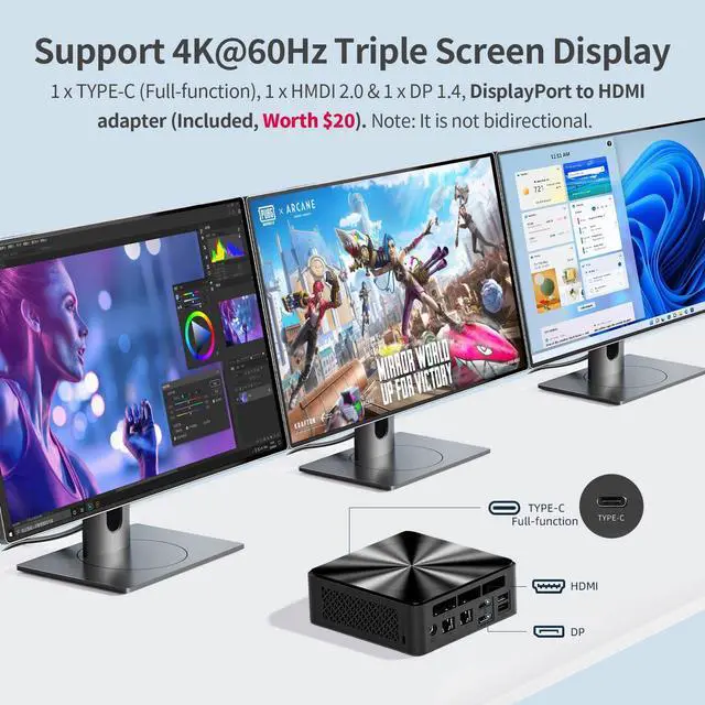 Alt view image 3 of 5 - Mini PC, 13th Twin Lake N150 (Beat N100/N95, up to 3.6GHz), 16GB DDR4 RAM 512GB M.2 SSD Dual LAN, Mini Desktop Computers Windows 11, 4K Triple Display, Type-C/WiFi 6/BT5.2/Micro PC for Home Office