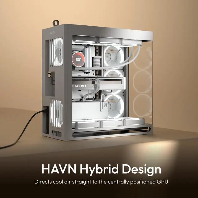 Alt view image 2 of 5 - HAVN HS 420 Dual-Chamber Mid Tower PC Case ATX White | Hybrid Design, 11x 140mm Fan Slots & 3X 420mm Radiator Support, SimpliCable Cable Management, Tempered Glass, PWM Fan Hub
