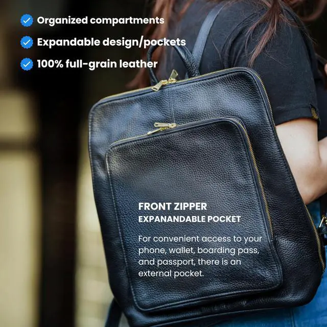 Alt view image 4 of 5 - HIDES Tech Leather Backpack Purse Handcrafted Expandable Pockets Laptop Sleeve (Medium)