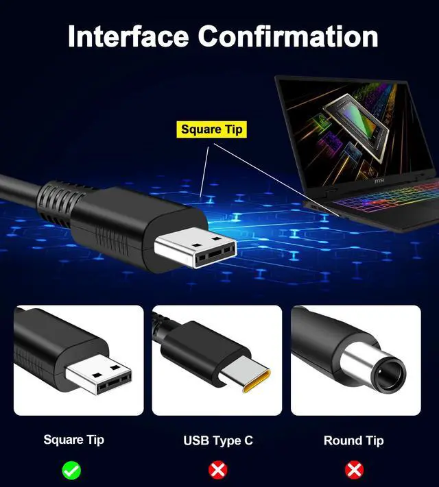 Alt view image 4 of 5 - 230W Charger for MSI GE66 GE68 GE76 GE78 Raider GP76 GP66 Leopard Gaming Laptop Power Adapter 20V-11.5A Square Tip
