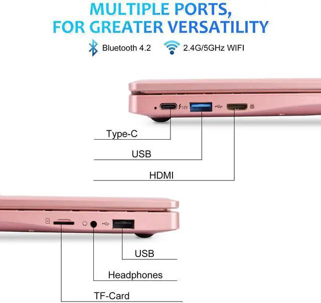 Alt view image 2 of 5 - ZHAOHUIXIN Portable Mini Education Laptop Computer with in tel Celeron N4020 CPU 8GB RAM 128GB SSD HD IPS Screen, Laptop Computer for Learning, Office Work (Rose Gold, 8GB+128GB)