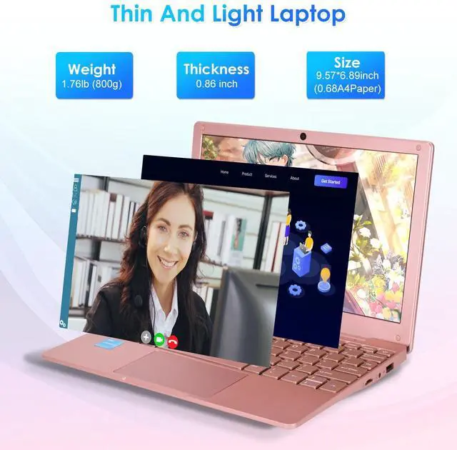 Alt view image 4 of 5 - ZHAOHUIXIN Portable Mini Education Laptop Computer with in tel Celeron N4020 CPU 8GB RAM 128GB SSD HD IPS Screen, Laptop Computer for Learning, Office Work (Rose Gold, 8GB+128GB)