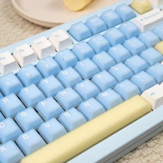 Alt view image 3 of 5 - Hunfuthr PBT Keycaps, Minimalist Blue Keycaps 75 Percent, 164 Key Custom Cherry Profile Keyboard Keycap Set, Double Shot Gaming Key Caps for 61/64/68/84/87/100/104/108 Cherry MX Mechanical Keyboard