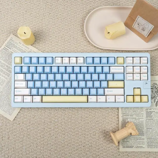 Alt view image 2 of 5 - Hunfuthr PBT Keycaps, Minimalist Blue Keycaps 75 Percent, 164 Key Custom Cherry Profile Keyboard Keycap Set, Double Shot Gaming Key Caps for 61/64/68/84/87/100/104/108 Cherry MX Mechanical Keyboard