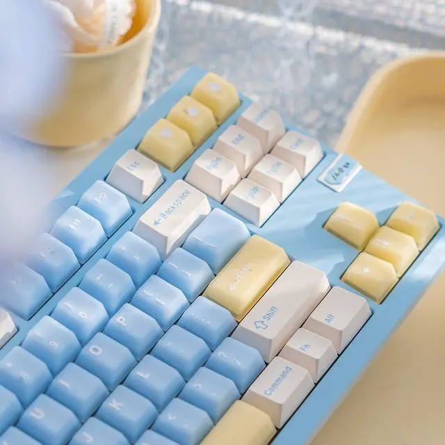 Alt view image 4 of 5 - Hunfuthr PBT Keycaps, Minimalist Blue Keycaps 75 Percent, 164 Key Custom Cherry Profile Keyboard Keycap Set, Double Shot Gaming Key Caps for 61/64/68/84/87/100/104/108 Cherry MX Mechanical Keyboard