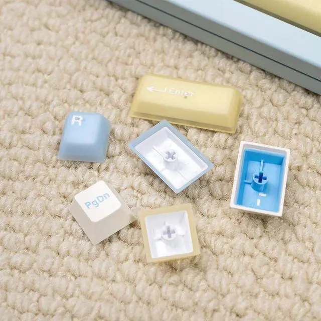 Alt view image 5 of 5 - Hunfuthr PBT Keycaps, Minimalist Blue Keycaps 75 Percent, 164 Key Custom Cherry Profile Keyboard Keycap Set, Double Shot Gaming Key Caps for 61/64/68/84/87/100/104/108 Cherry MX Mechanical Keyboard