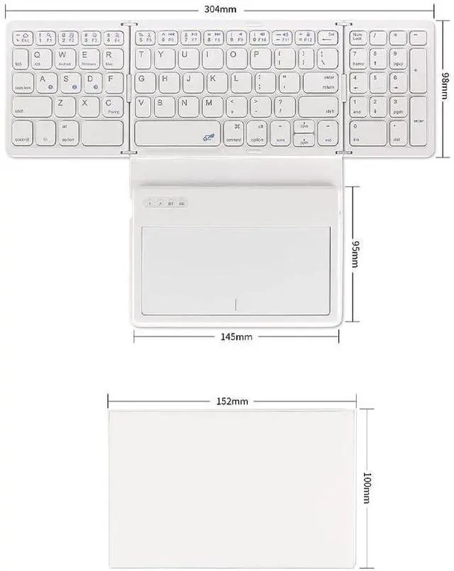 Alt view image 2 of 5 - JOMAA BT Wireless Foldable Keyboard with Touchpad Rechargeable Folding Keyboard with Large Touchpad Tri-Folding Ultra Slim Keyboard (White)